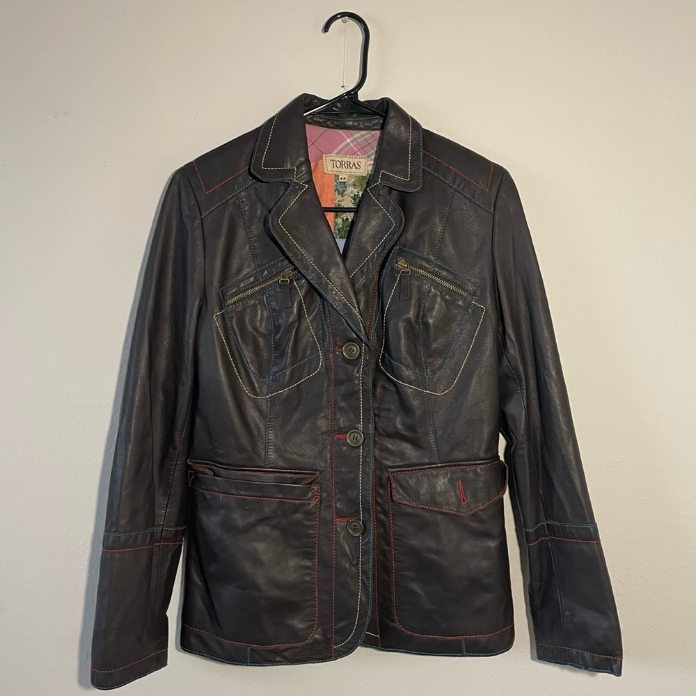 Torras Spain Genuine Leather Jacket Primary Color Stitching Size EU44